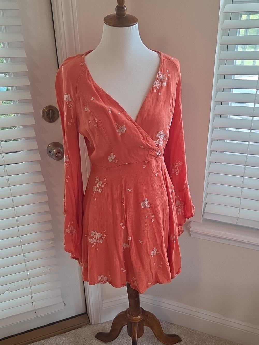 Vintage FP Coral Floral Wrap Dress - Size Medium